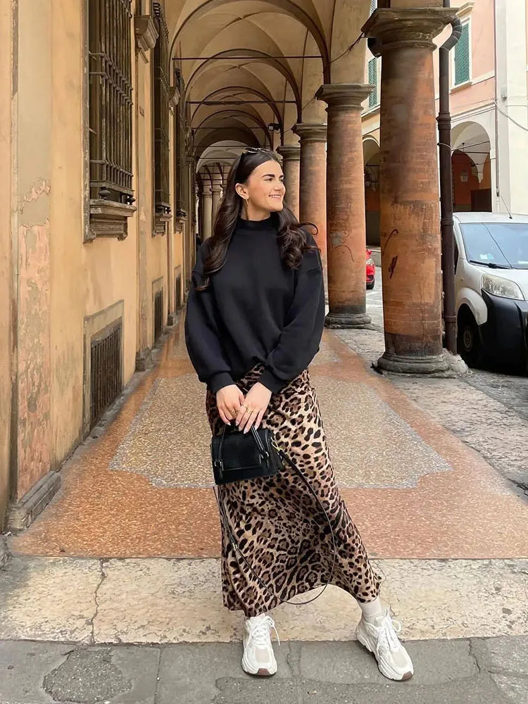 Leopard satijnen rok