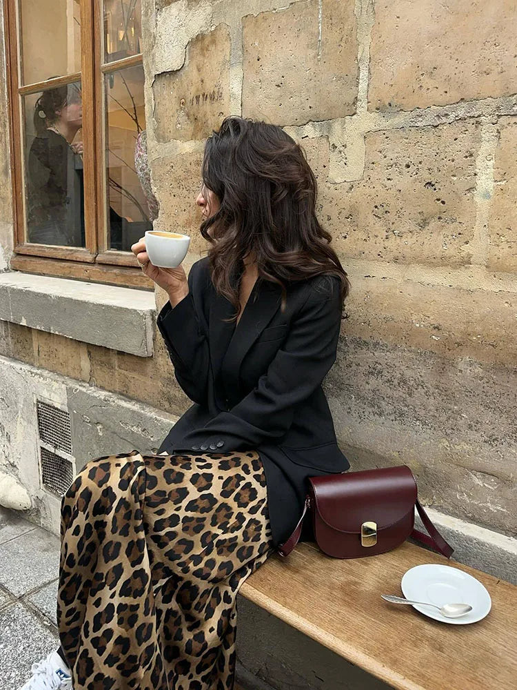 Leopard satijnen rok