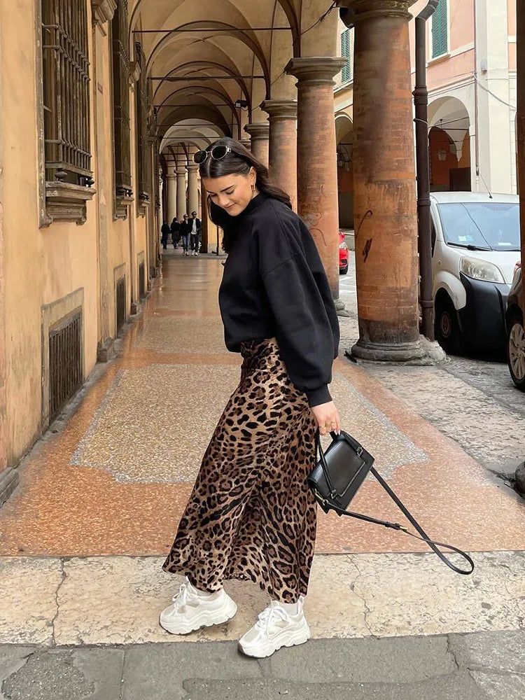 Leopard satijnen rok